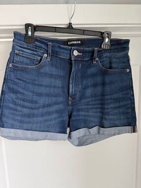 Express Dark Blue Cuffed Denim Shorts